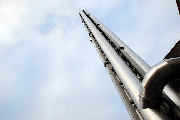 istock New factory metal chimney with copy space 123177807