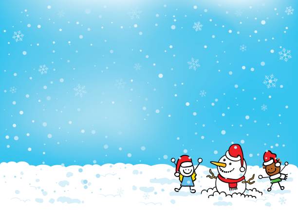 Christmas background with snowman and children vector art illustration