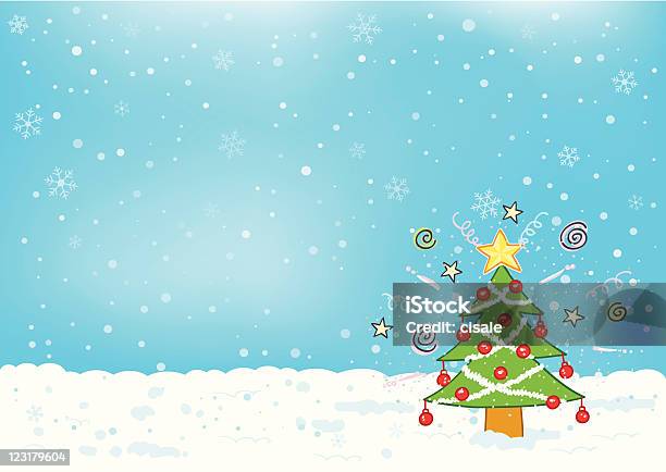 Christmas Background With Tree Cartoon Stock Illustration - Download Image Now - Child's Drawing, Christmas Tree, Backgrounds