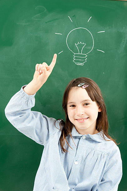 istock girl with blackboard and lightbulb 123180806