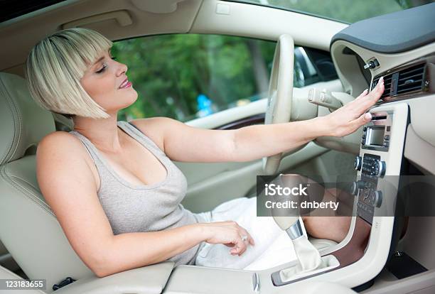 Woman Cooling In The Car Stock Photo - Download Image Now - Car, Air Conditioner, Car Interior