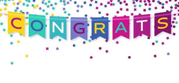 Congrats Banner Bunting Celebration Confetti Congrats congratulations celebration confetti banner and party bunting background border design. you win graphic stock illustrations