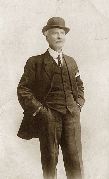 man in スーツ&山高帽 - antique photo ストックフォトと画像