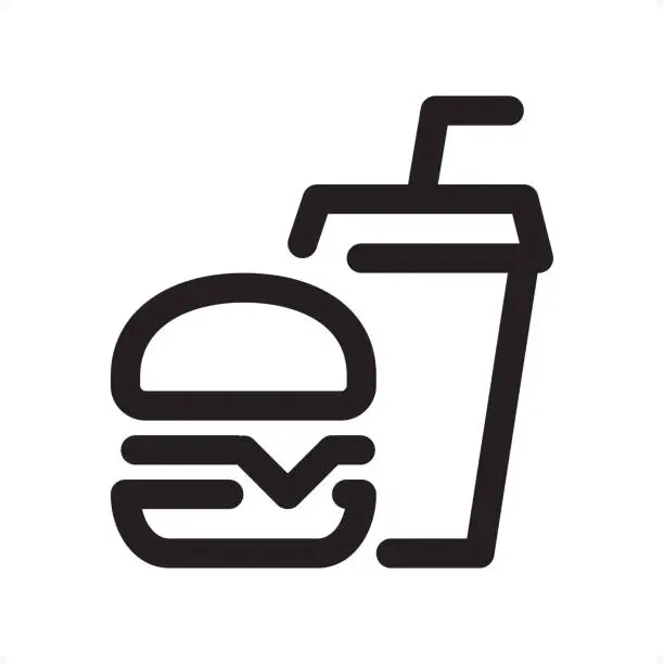Vector illustration of Hamburger & Soda - Outline Icon - Pixel Perfect Sign