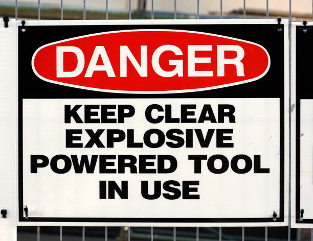 istock sign on the fence of a construction zone 123186642