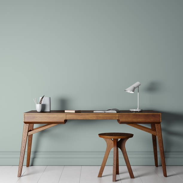 istock mock up empty green wall in modern interior background, wooden office, 3D render, 3D illustration 1231894233