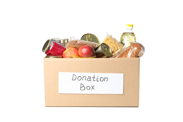 istock Donation box isolated on white background. Paper box with food 1231894759
