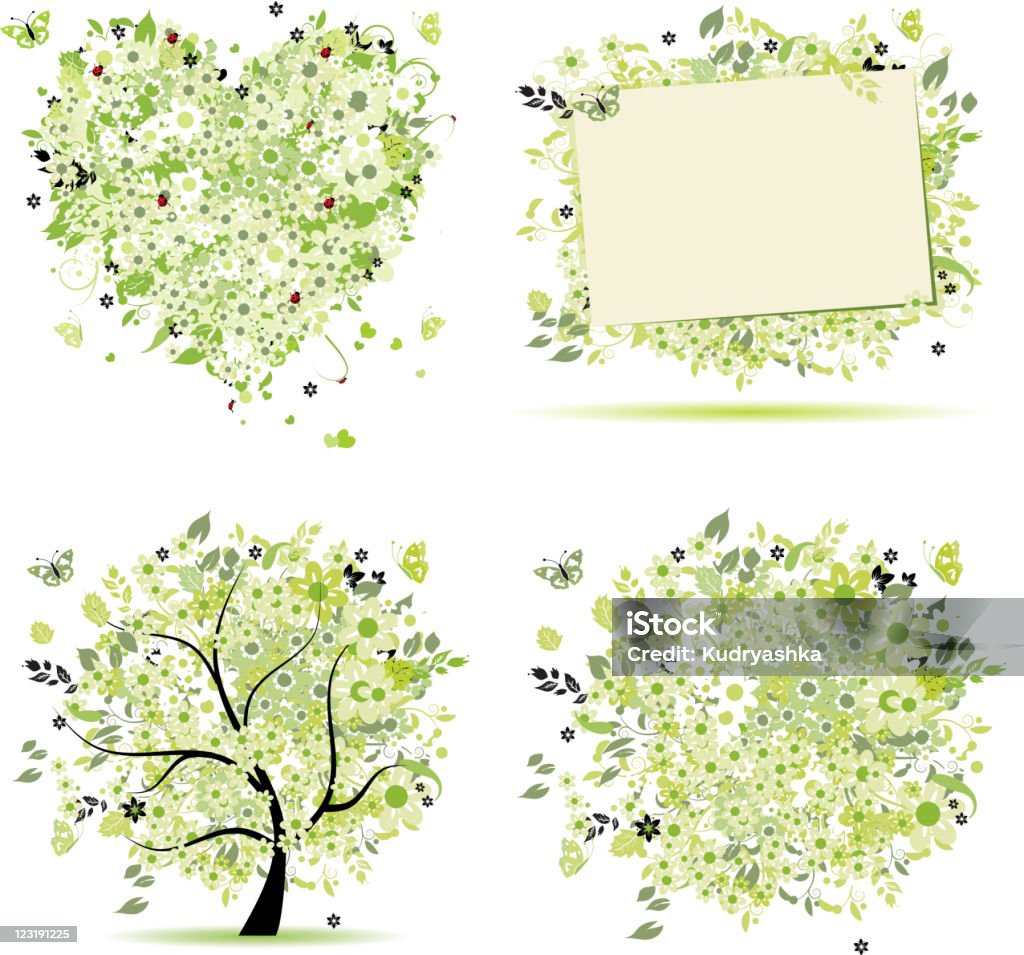 Spring style - tree, frame, bouquet, heart for your design  Tree stock vector