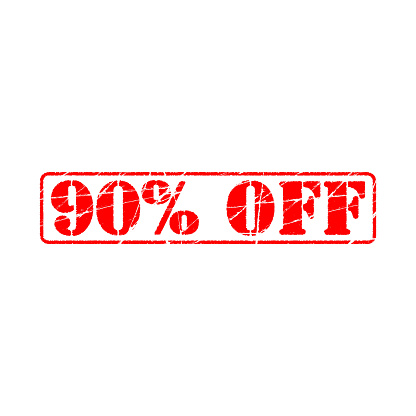 90% off on white background. ninety Percent Off Promotional Advertising Banner. Special offer, great offer, sale.  Label and Tag with stamp effect