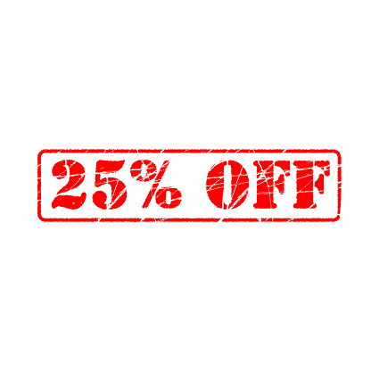 25% off on white background. twenty Percent Off Promotional Advertising Banner. Special offer, great offer, sale.  Label and Tag with stamp effect