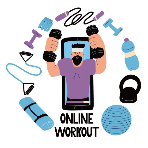 Vector illustration of Online workout concept.