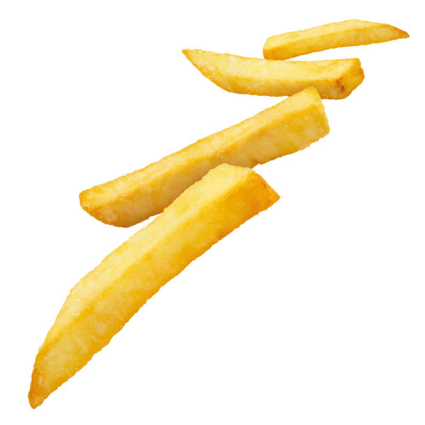 istock Flying potato fries on white 1231944637