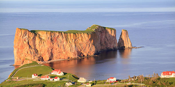 istock Perce Rock, aerial view, Gaspesie, Quebec, Canada 123195239