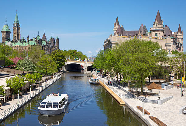 Rideau Canal, boat cruise and Parliament of Canada  chateau laurier stock pictures, royalty-free photos & images