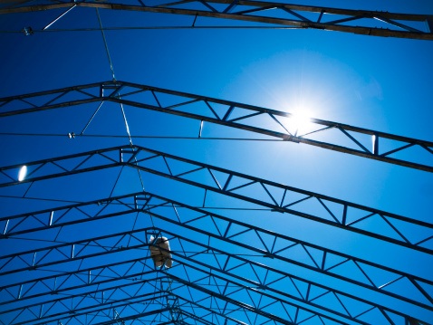 Steel frame of warehouse under construction.