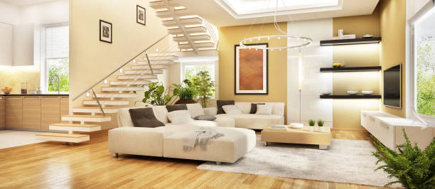 Modern beautiful kitchen and living room