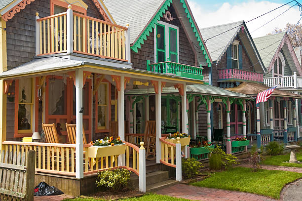 istock Adorable cottages with brightly painted trim 123199731