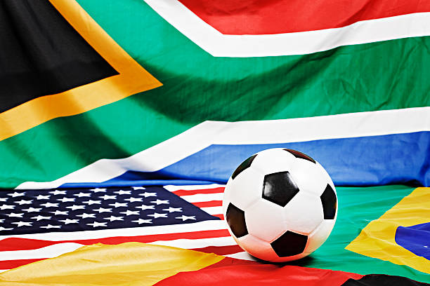 istock Soccer ball on multinational flags ready for world championship 123200864