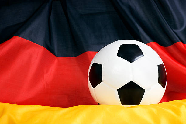 close up soccer ball on german flag - deutschland fußball 個照片及圖片檔
