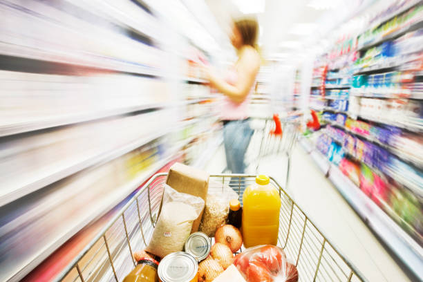istock Shopping cart in store with motion blur 123201503