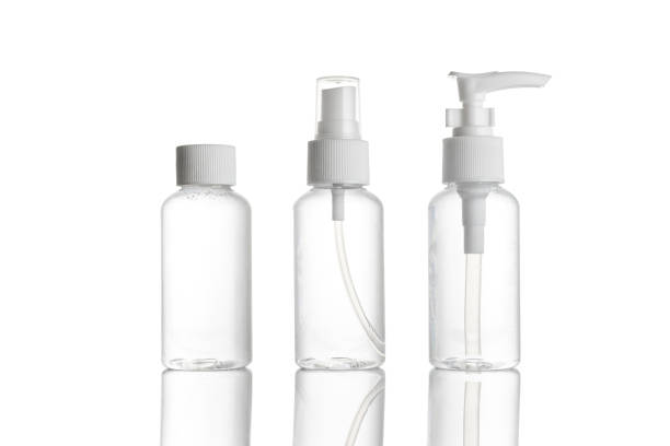 istock Clear bottle. Plastic water shampoo blank cap isolated on white. Sanitizer soap cosmetic spray gel on mineral transparent background. Antiseptic Hand Wash. 1232016654