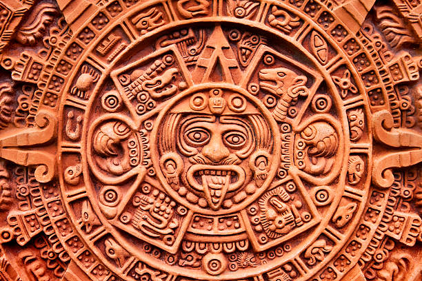 Aztec calendar Stone of the Sun  carving craft product photos stock pictures, royalty-free photos & images