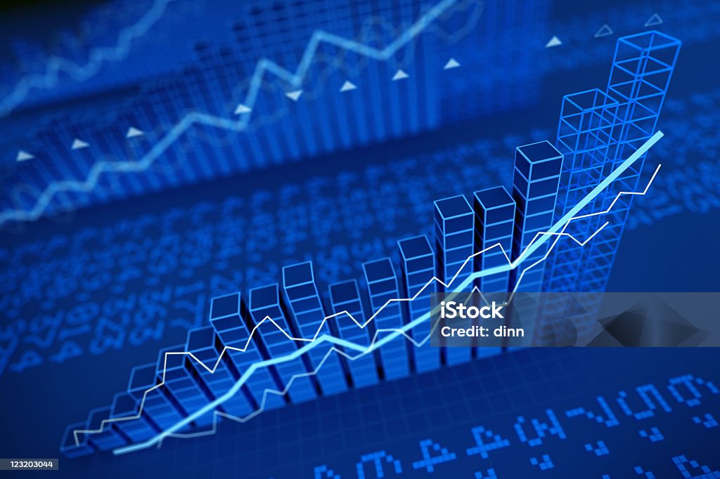 Wachsen stock-Werte-Diagramme - 3d render - Lizenzfrei Balkendiagramm Stock-Foto