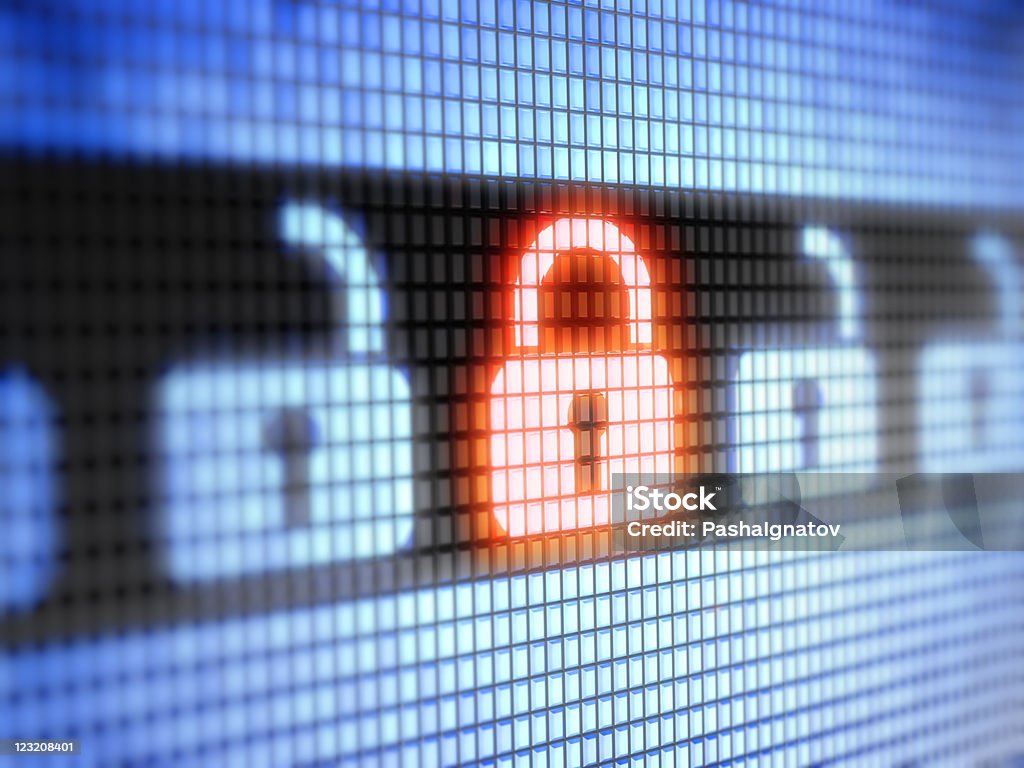 Digital image of closed and open Internet locks internet lock. Closed Stock Photo