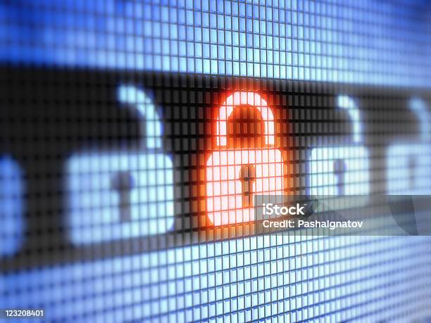 Digital Image Of Closed And Open Internet Locks Stock Photo - Download Image Now - Closed, Computer Monitor, Locker