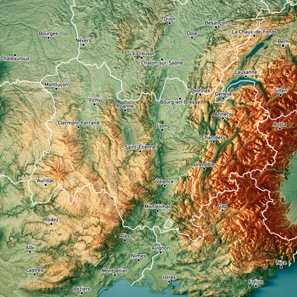 istock Auvergne Rhone Alpes 3D Render Topographic Map Color Border Cities 1232091927