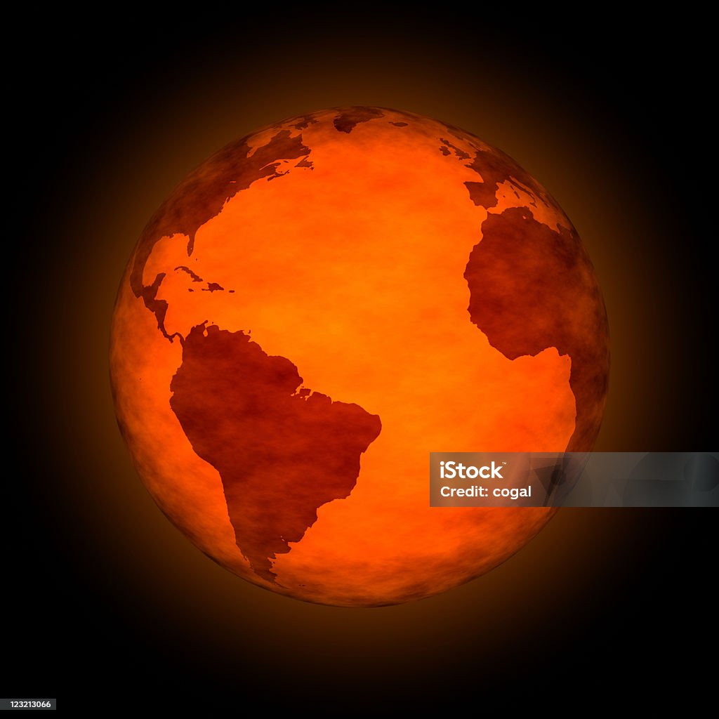 Figurative image of global warming with red globe High quality 3D render. Globe - Navigational Equipment Stock Photo