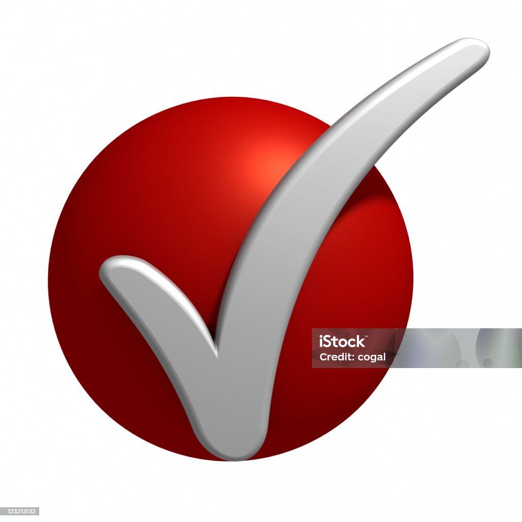 CheckMark on the red point High quality 3D render with clipping path. Check Mark Stock Photo