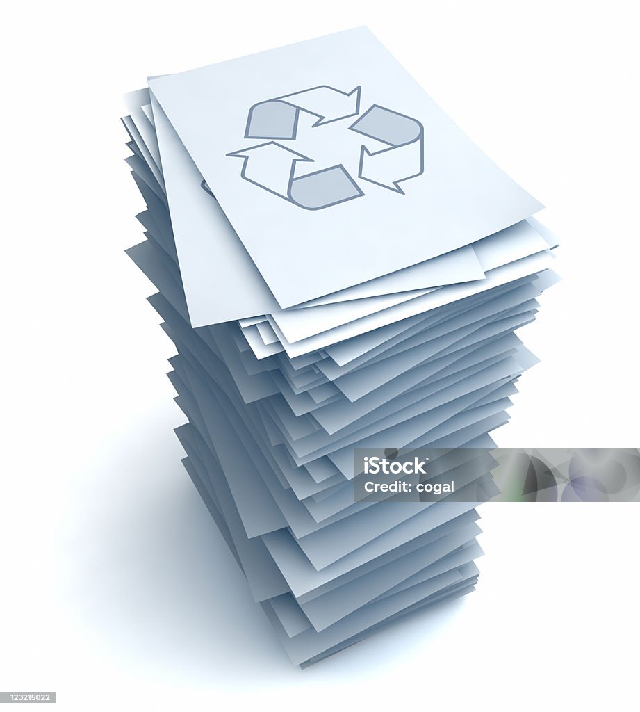 Stack of papers with Recycle symbol  Paper Stock Photo