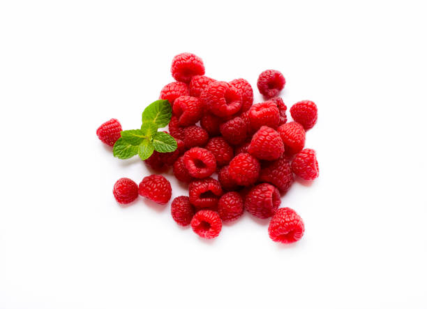 istock Fresh raspberries in a cup on white background 1232153225