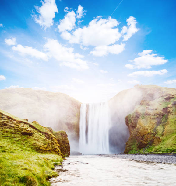 istock Famous Skogafoss waterfall in sunlight. Dramatic and gorgeous scene. 1232187731