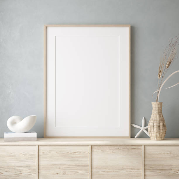 istock Mockup frame close up in coastal style home interior background 1232193918