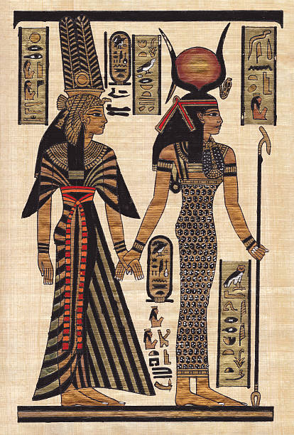 Ancient Egyptian papyrus Scan-Papyrus with elements of egyptian ancient history.artist is unknow for 2000 years before Jesus Christ. ancient egyptian art stock illustrations