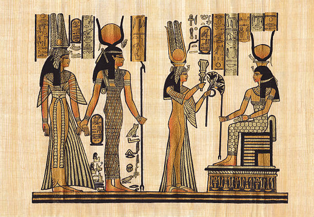 illustrazioni stock, clip art, cartoni animati e icone di tendenza di papiro egiziano antico - cleopatra pharaoh ancient egyptian culture women