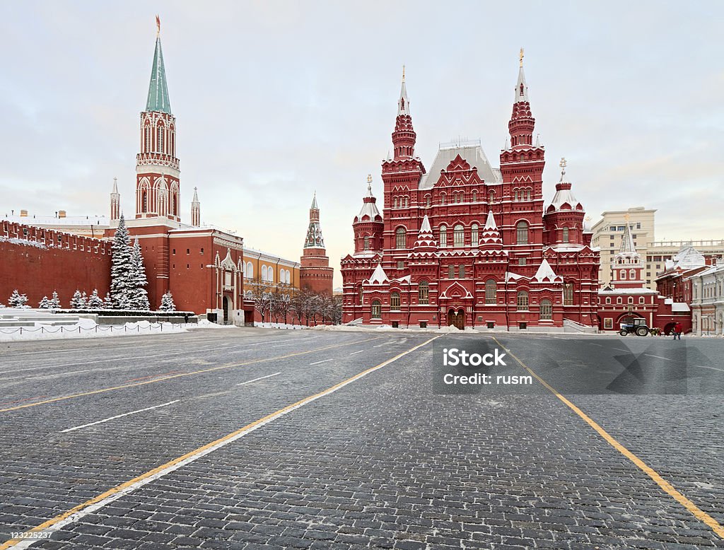 Empty winter Red Square, Moscow, Russia Moscow Red Square and Historical Museum Red Square Stock Photo