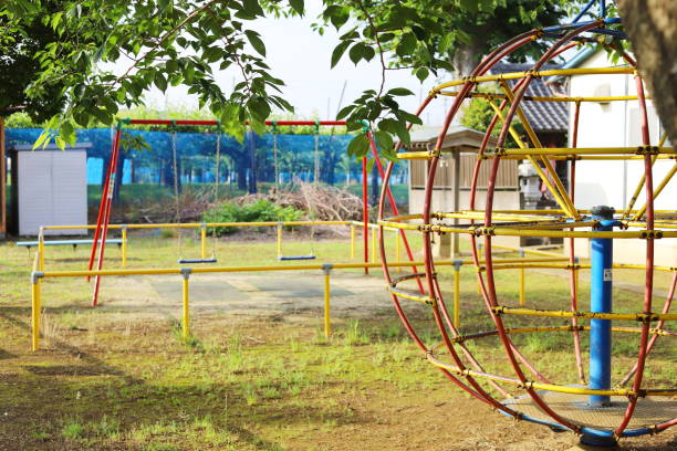 early summer in Japan a park without people in the countryside early summer landscape in Japan play equipment stock pictures, royalty-free photos & images