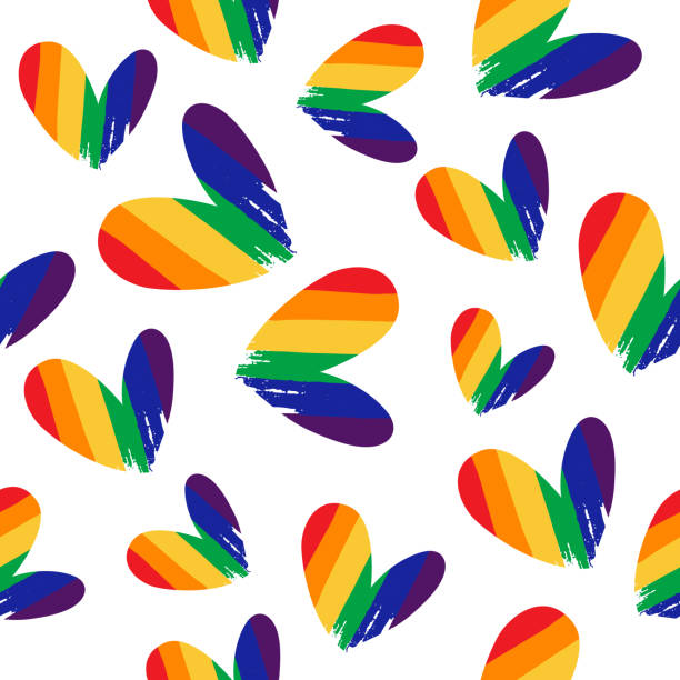 rainbow hearts Seamless pattern with rainbow hearts. LGBT pride month. Gay rights symbol. Conceptual vector illustration. Grunge style. Design element for fabric, wallpaper, wrapping paper. drawing of the drag queens stock illustrations