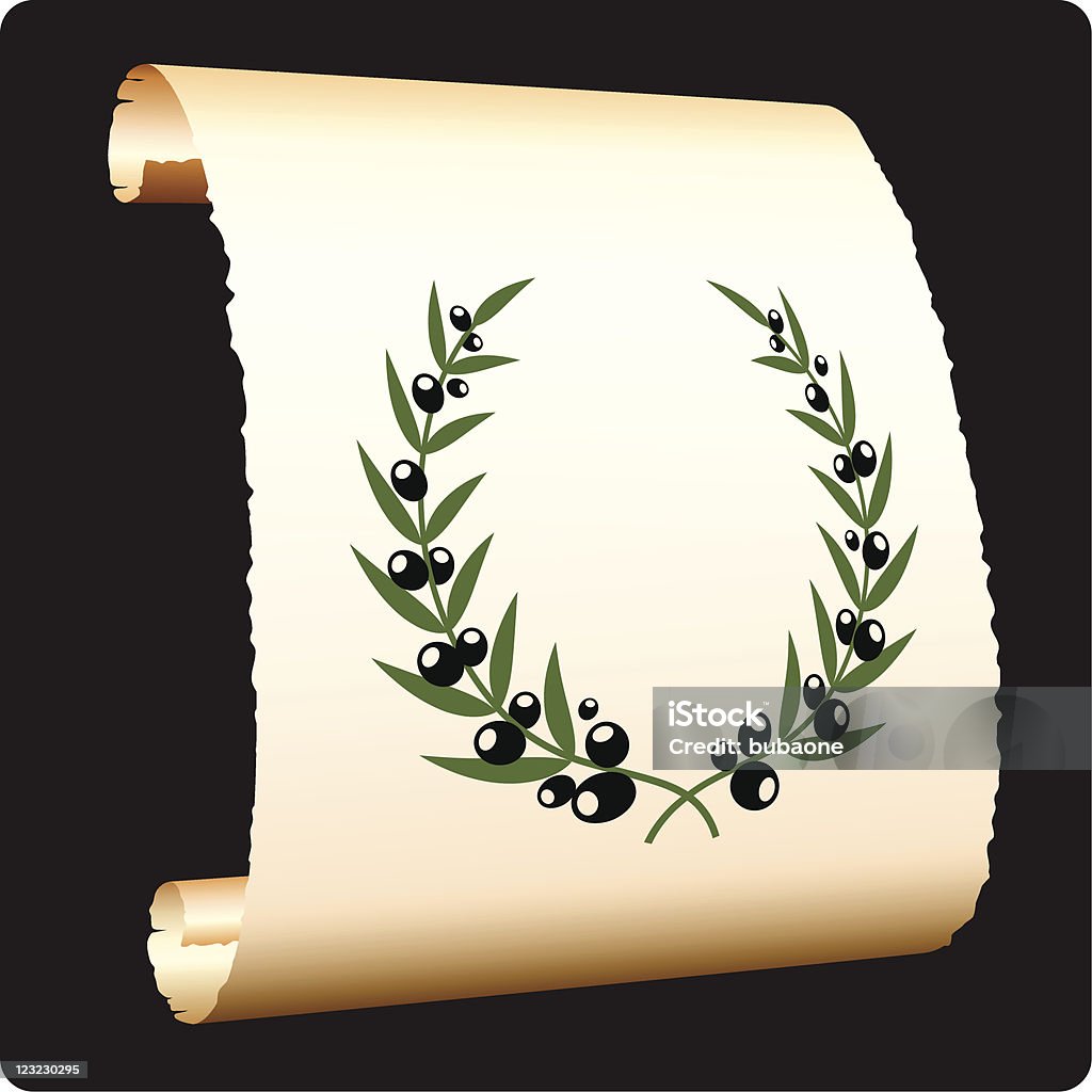 Olive branch laurel en papel de desplazamiento - arte vectorial de Aceituna libre de derechos