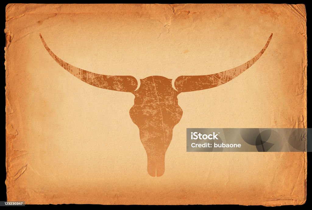 Texas Longhorns crâne sur vieux fond de papier - Illustration de Vache du Texas libre de droits