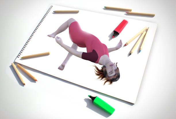 A spiritual woman’s astral travel drawn in a white picture book.