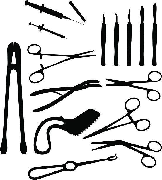 Silhouettes of surgical instruments Dentistry tools forceps stock illustrations