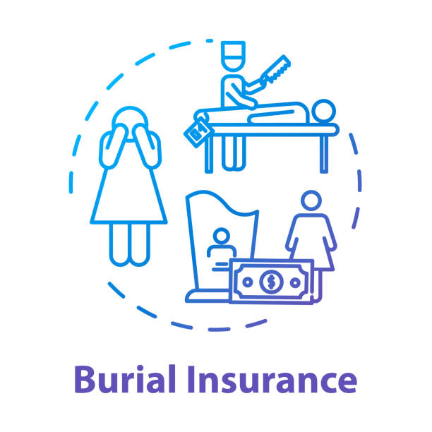 Burial insurance concept icon. Coverage for accident. Family member loss. Financial help with arrangement. Funeral expense idea thin line illustration. Vector isolated outline RGB color drawing Burial insurance concept icon. Coverage for accident. Family member loss. Financial help with arrangement. Funeral expense idea thin line illustration. Vector isolated outline RGB color drawing funeral expense stock illustrations