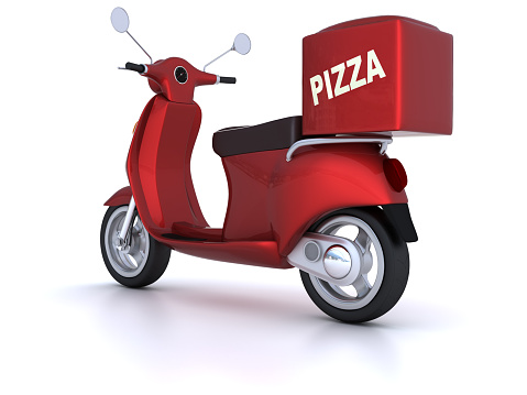 Scooter for pizza delivery. Digitally Generated Image isolated on white background