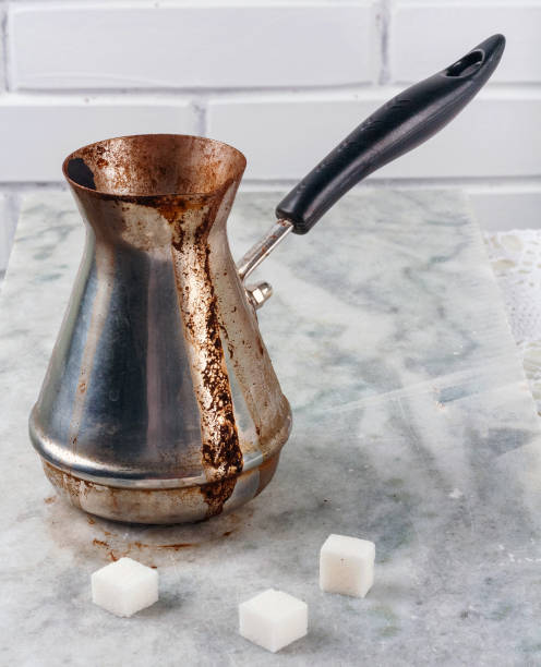 istock Turkish Cooper with freshly brewed coffee on  marble table 1232476405