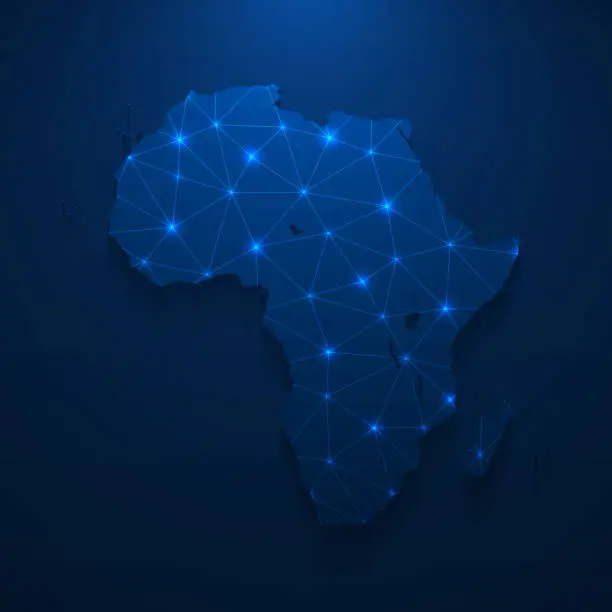Vector illustration of Africa map network - Bright mesh on dark blue background