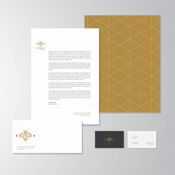 Apiculture business stationery design Stationery design for an apiculture company. Letterhead, folder, envelope and business card with logo. All design elements are layered and grouped. Eps10, contains transparent objects. business cards and stationery stock illustrations